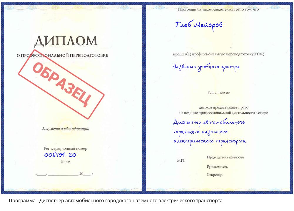 Диспетчер автомобильного городского наземного электрического транспорта Долгопрудный