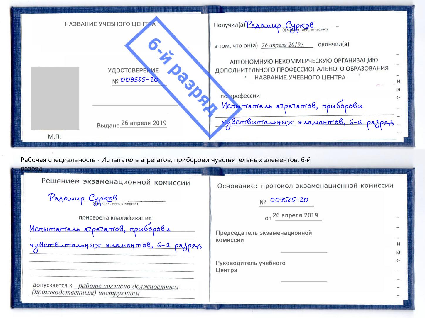 корочка 6-й разряд Испытатель агрегатов, приборови чувствительных элементов Долгопрудный