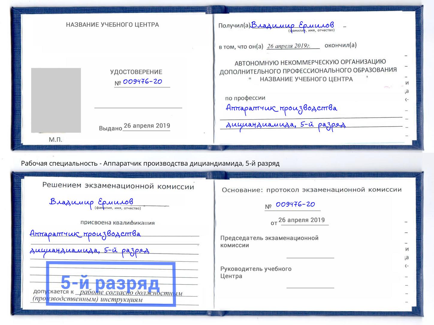 корочка 5-й разряд Аппаратчик производства дициандиамида Долгопрудный