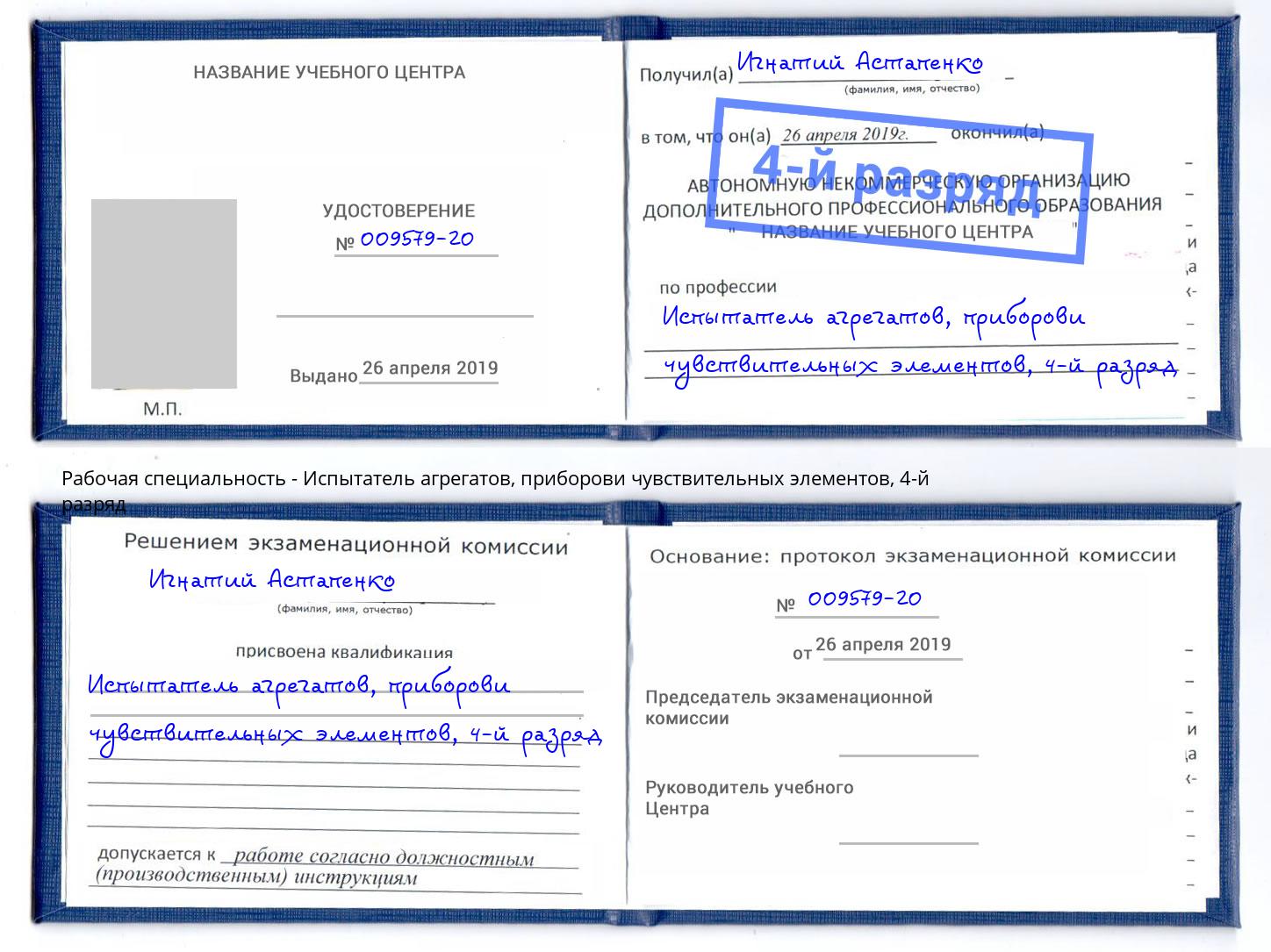 корочка 4-й разряд Испытатель агрегатов, приборови чувствительных элементов Долгопрудный