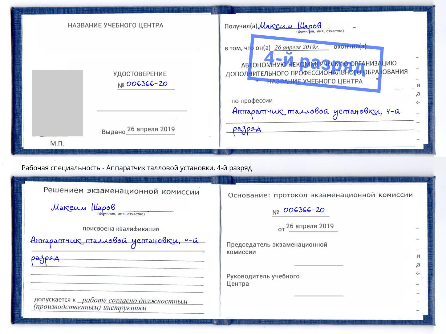 корочка 4-й разряд Аппаратчик талловой установки Долгопрудный