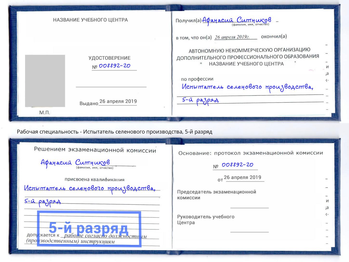 корочка 5-й разряд Испытатель селенового производства Долгопрудный
