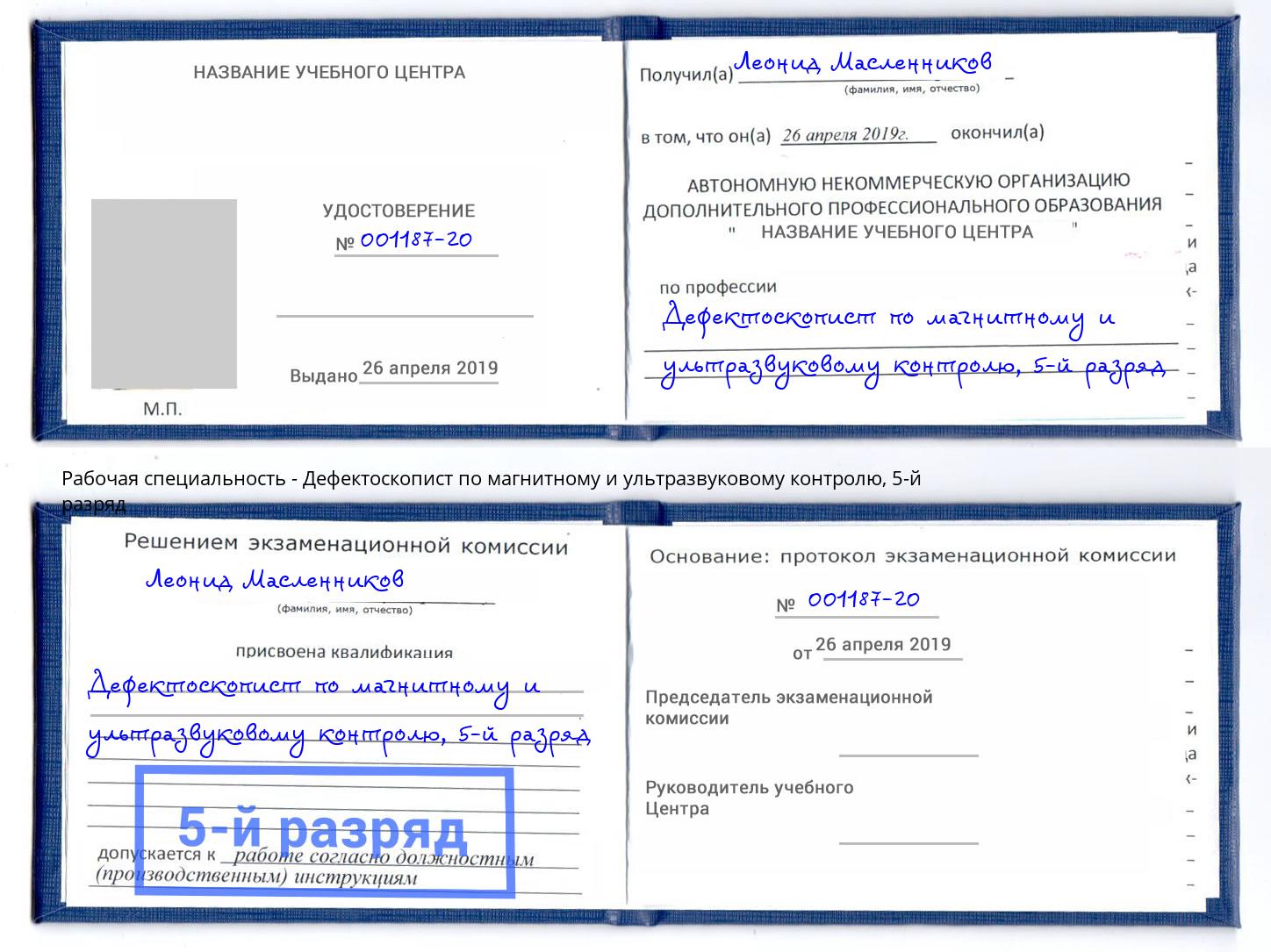 корочка 5-й разряд Дефектоскопист по магнитному и ультразвуковому контролю Долгопрудный