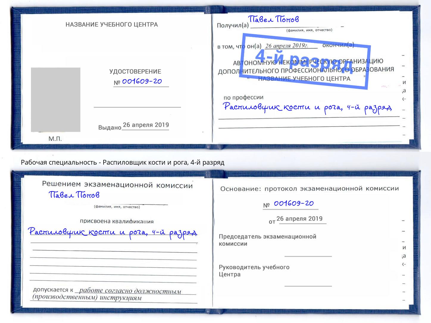 корочка 4-й разряд Распиловщик кости и рога Долгопрудный