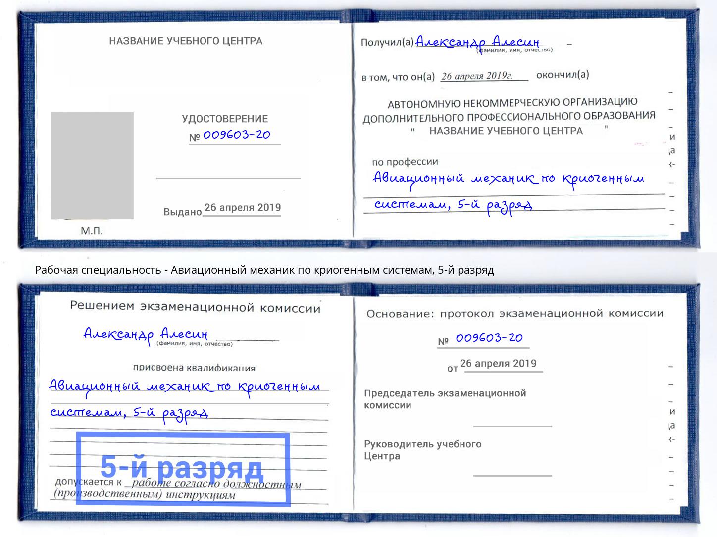 корочка 5-й разряд Авиационный механик по криогенным системам Долгопрудный