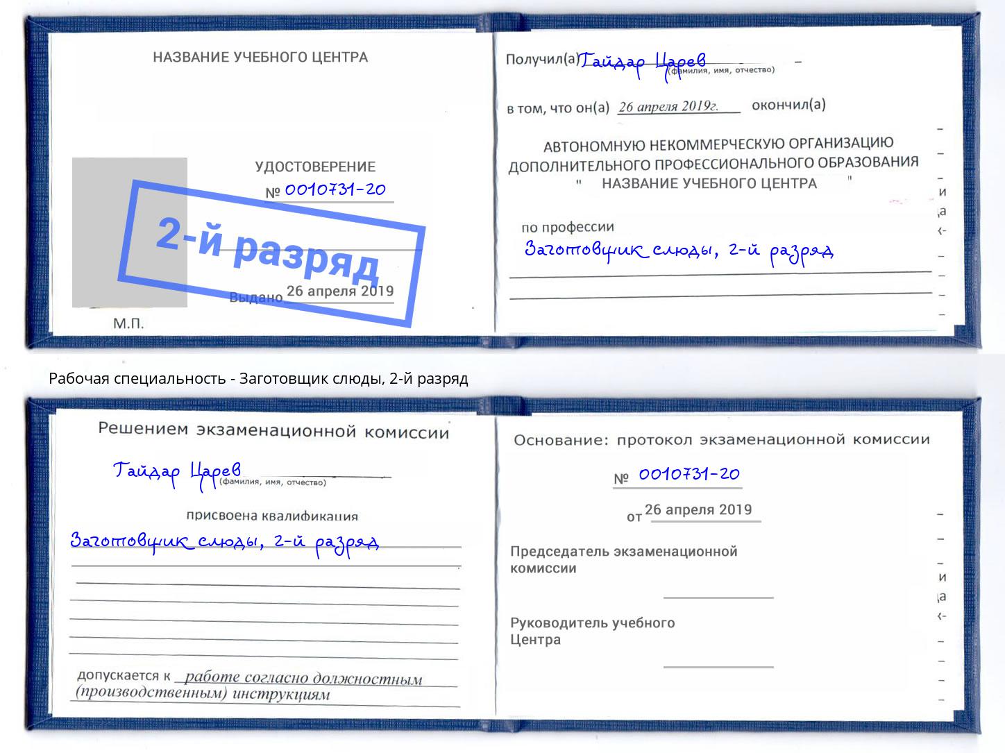 корочка 2-й разряд Заготовщик слюды Долгопрудный