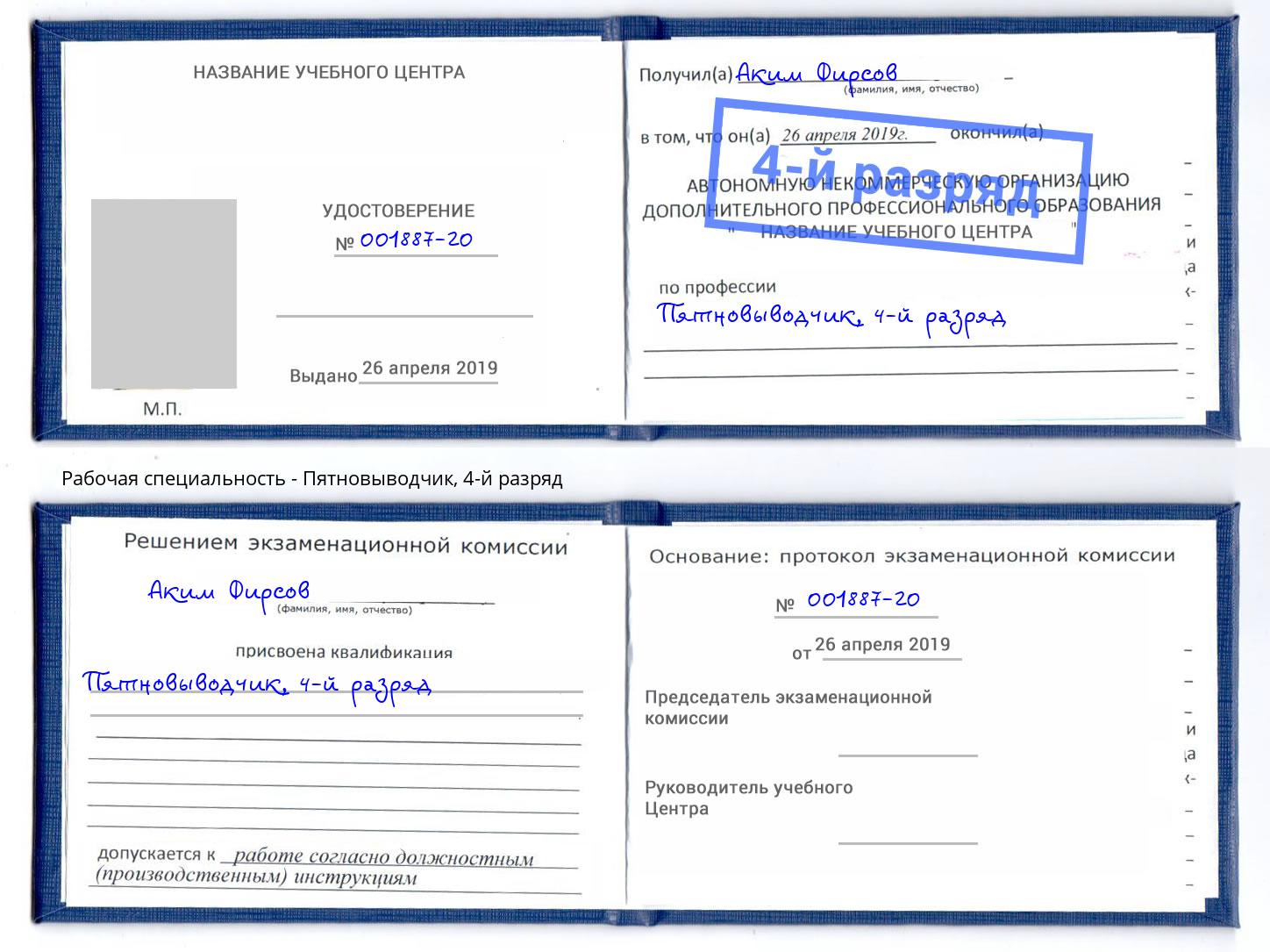 корочка 4-й разряд Пятновыводчик Долгопрудный
