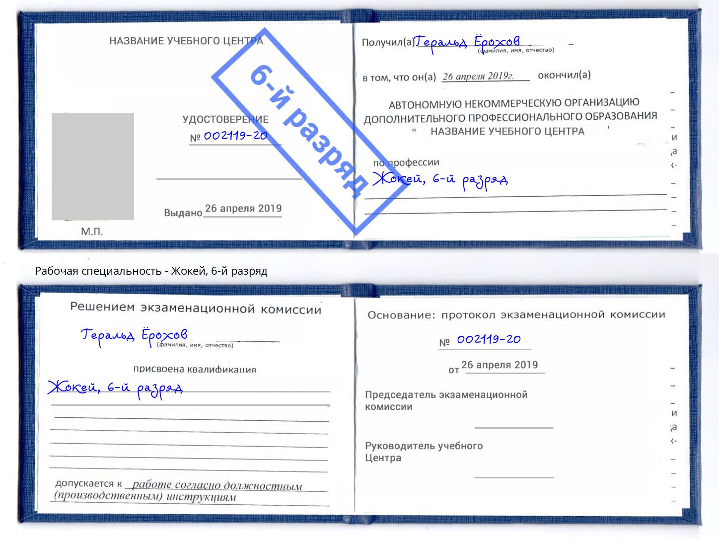 корочка 6-й разряд Жокей Долгопрудный