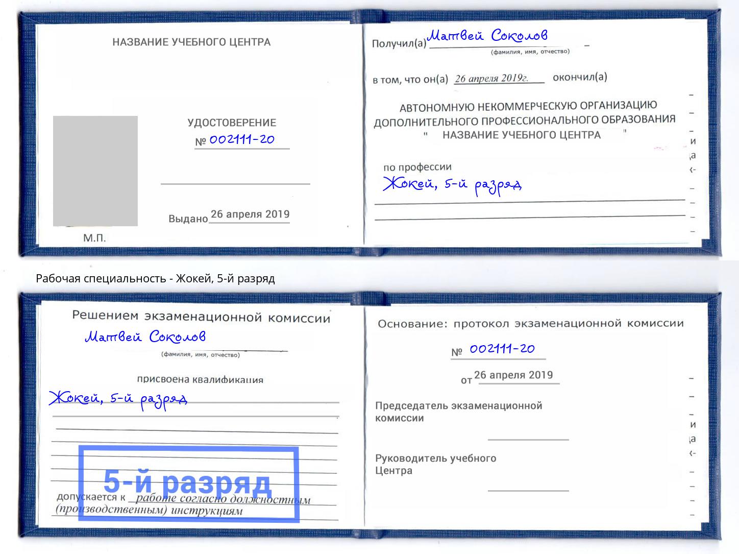 корочка 5-й разряд Жокей Долгопрудный