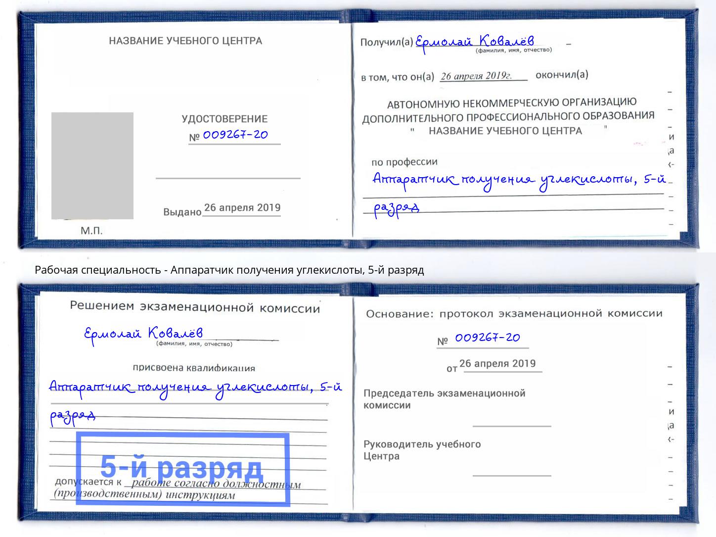 корочка 5-й разряд Аппаратчик получения углекислоты Долгопрудный