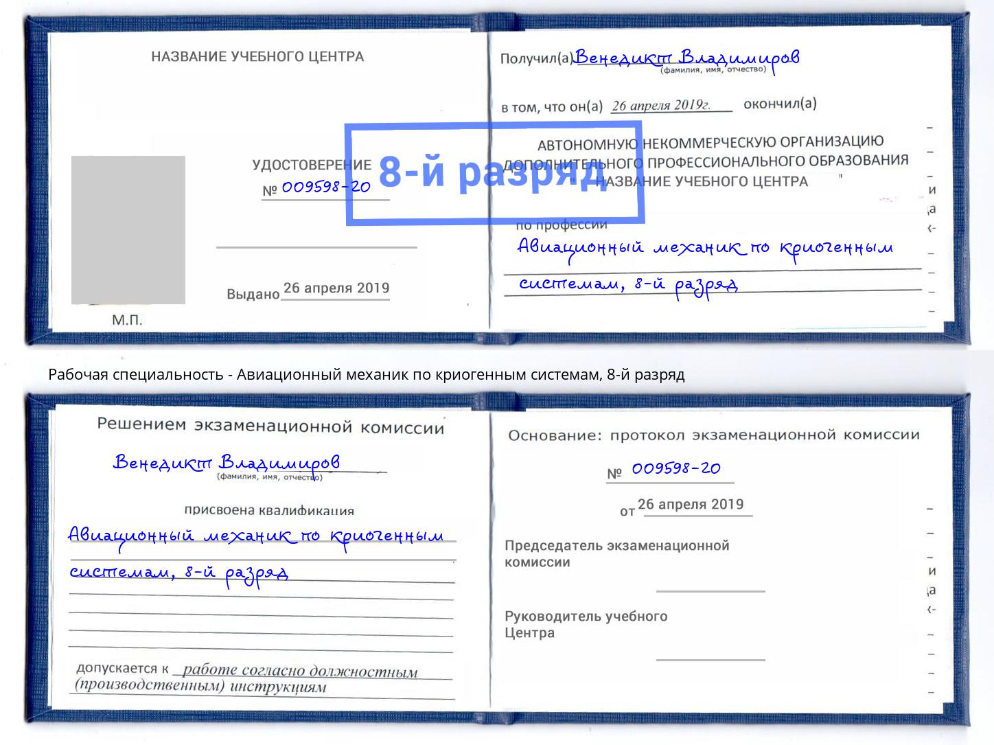 корочка 8-й разряд Авиационный механик по криогенным системам Долгопрудный