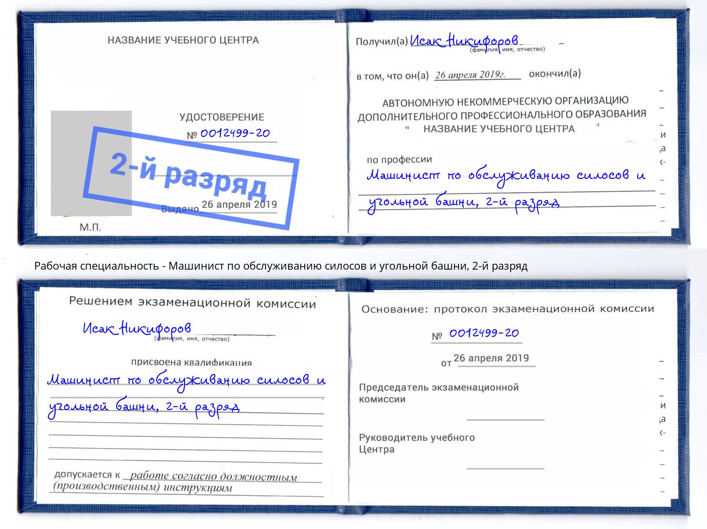 корочка 2-й разряд Машинист по обслуживанию силосов и угольной башни Долгопрудный