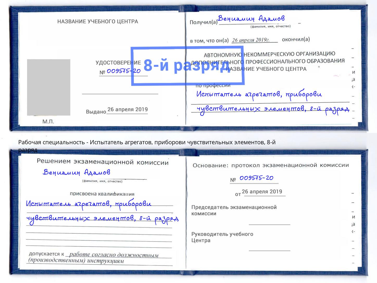 корочка 8-й разряд Испытатель агрегатов, приборови чувствительных элементов Долгопрудный